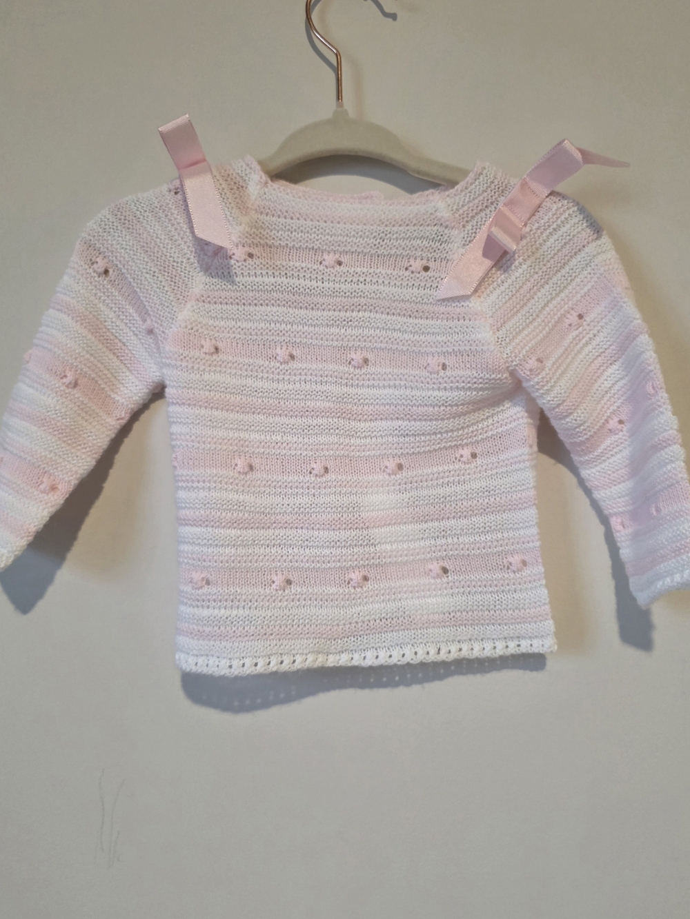 European Baby Girl Pink White Knit Cardigan 3M Made in Spain